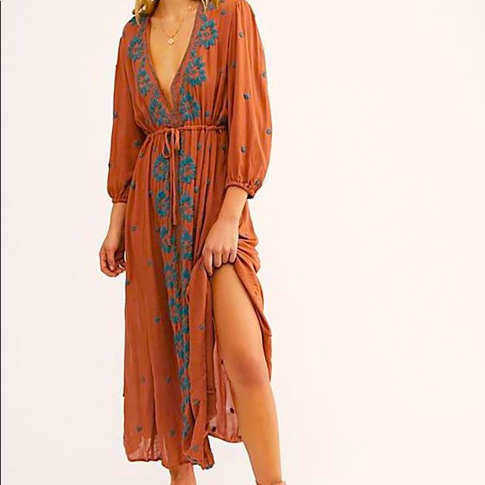Free People Fable Embroidered Midi Dress
